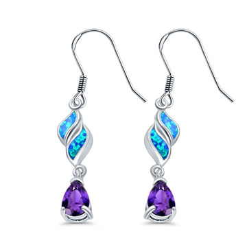 Pear Amethyst Drop Dangle Earrings Lab Created Blue Opal Simulated CZ 925 Sterling Silver (30mm)